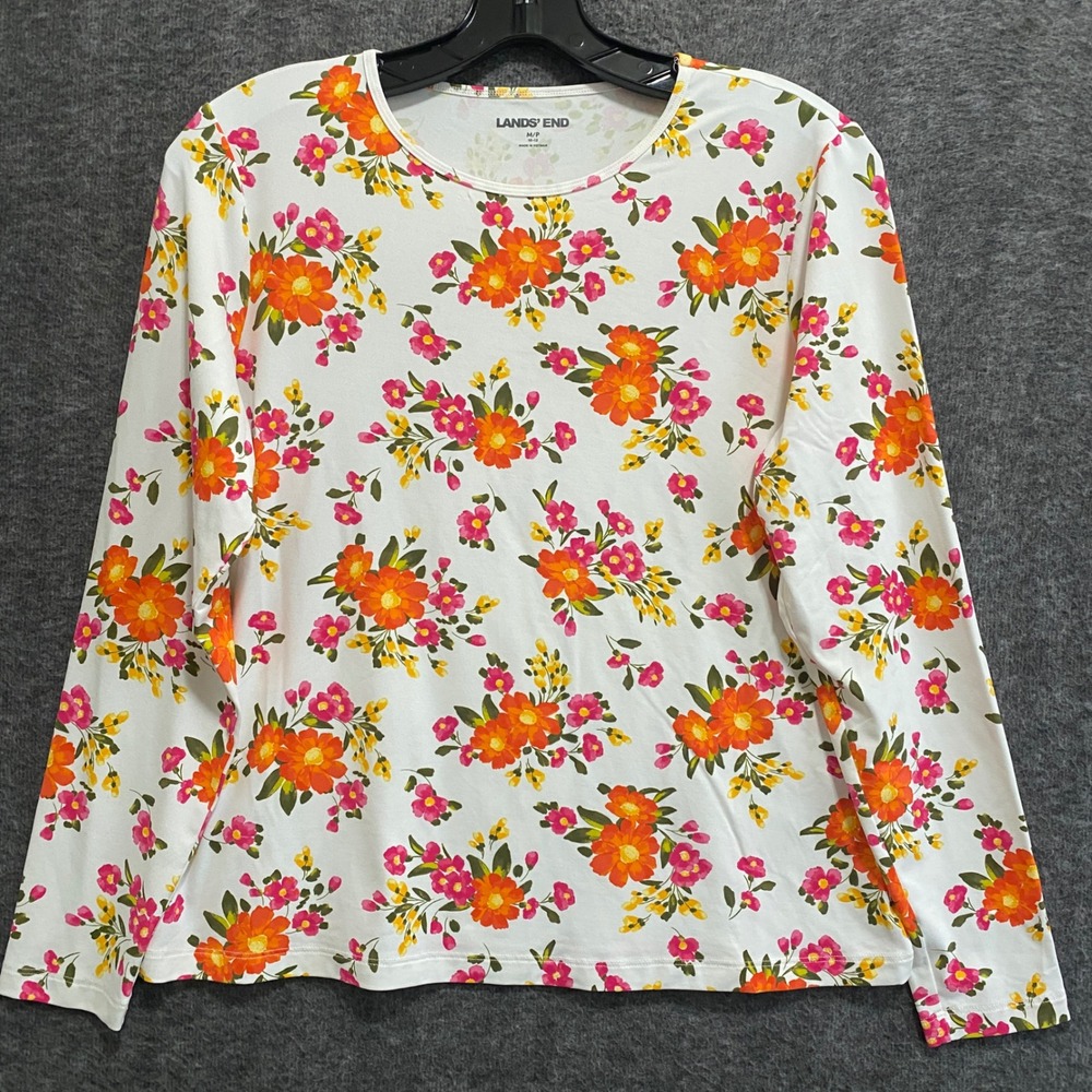 Lands End Rash Guard Top Womens MP Multi Floral Beach Vacation Resort UPF 50+